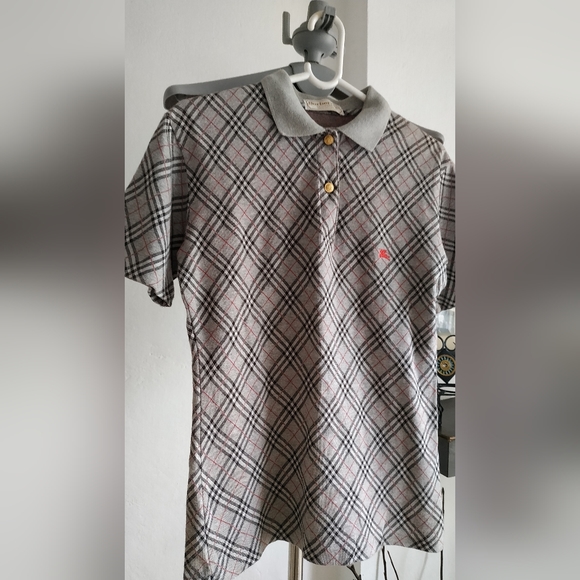 Authentic Burberry Plaid Polo Shirt with gold Burberry button's - Picture 5 of 10
